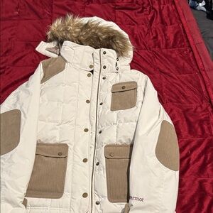 Marmot Cream and Brown Hooded Jacket